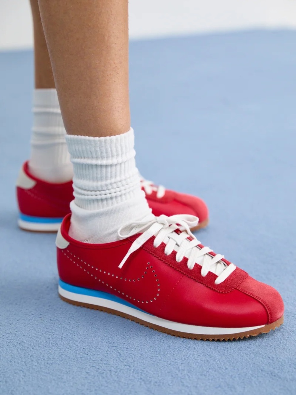 Nike Cortez Leather 'University Red Blue Perforated Swoosh' Size 8